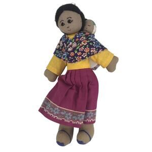 Handmade Folk Art Doll Mother & Baby Child Shawl South American Mexico Guatemala